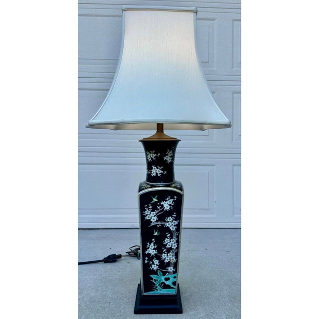 Antique Large Chinese Famille Noire Square Porcelain Vase Table Lamp 36" For Sale - Image 12 of 18