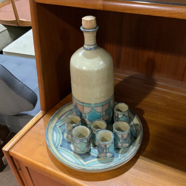 Ceramic Vintage Mexican Tequila Carafe & Shot Glass Set- 8 Pieces For Sale - Image 7 of 7