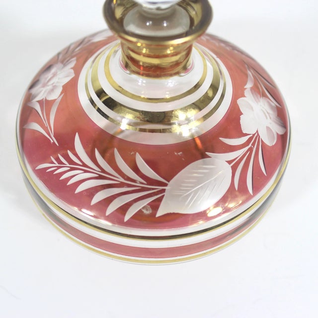 Vintage Bohemian Cut Cranberry and Gold Glass Bottle With Stopper For Sale - Image 10 of 10