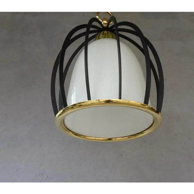 1950s Italian White Opaline Glass Cage Ceiling Lamp, 1950s For Sale - Image 5 of 14
