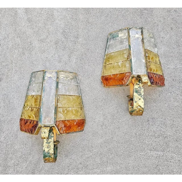 Brutalist Sconces in Hammered Glass from Longobard, 1970s, Set of 2 For Sale - Image 9 of 12