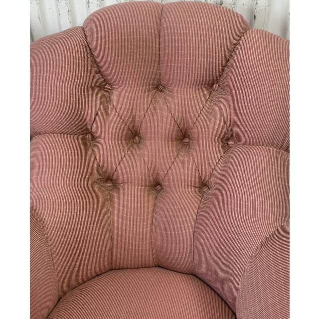 1990s Ethan Allen Tufted Redgrave Armchairs in Pink Stripe - a Pair For Sale - Image 5 of 12