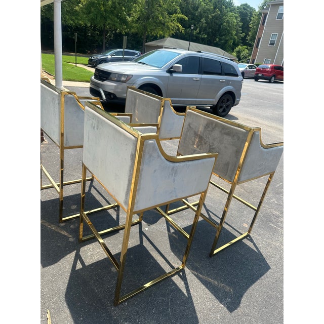 Early 21st Century Set of 4 Erin Counter Chairs in Gray Velvet & Polished Gold – Statements by J For Sale - Image 5 of 12