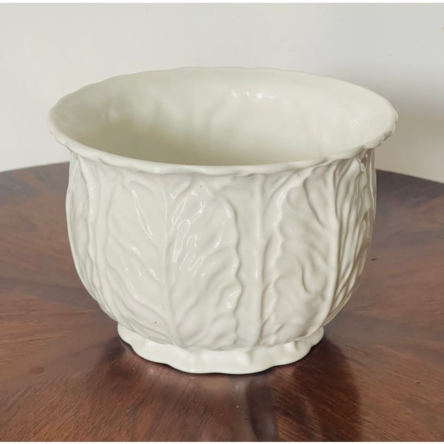 Vintage white ceramic cabbage leaf Coalport England flower pot planter.