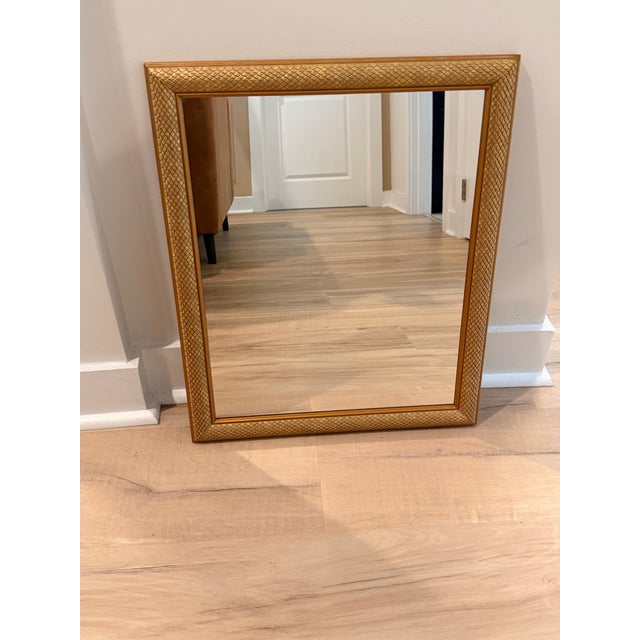 Contemporary Fish Scale Textured Framed Wall Mirror in Antiqued Gold - 23” X 19” For Sale - Image 3 of 7