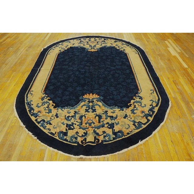 Antique Chinese Peking Rug, size: 6'2" x 8'10". 1900s Wool Blue Antique Rectangle Hand Knotted Pile Floral Rug, Circa...