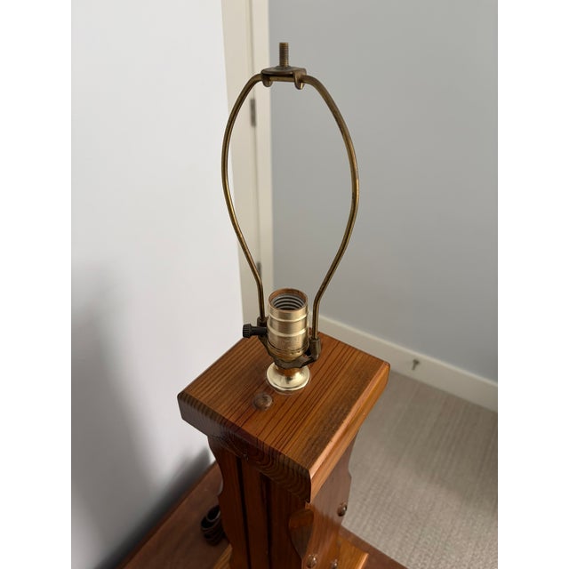 1960s Mid Century Modern Chunky Wooden Handcrafted Lamp For Sale - Image 4 of 9