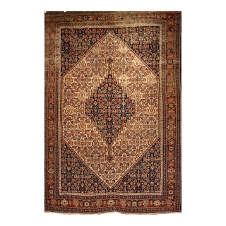 Antique Persian Senneh Area Rug, Hand-Knotted Wool, Herati Medallion Pattern, Ivory & Navy, 4x6 For Sale