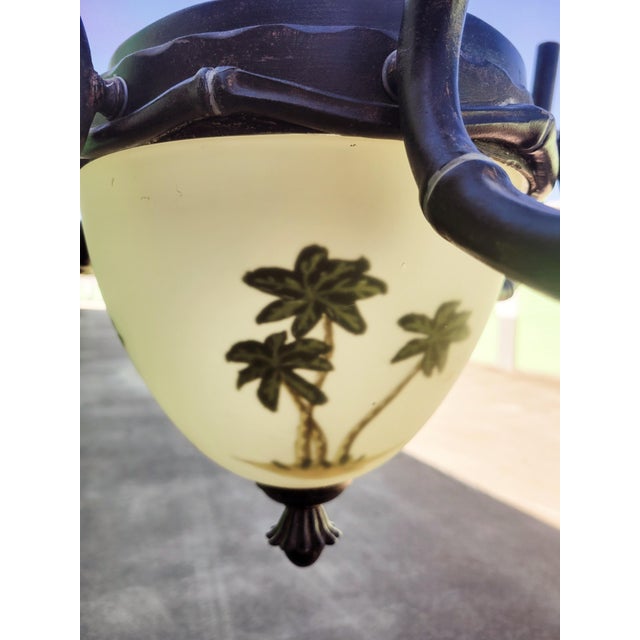 Black Vintage Light Black Green Palm Beach Regency Style Palm Tree Glass Bottom 8 Light Chandelier For Sale - Image 8 of 8