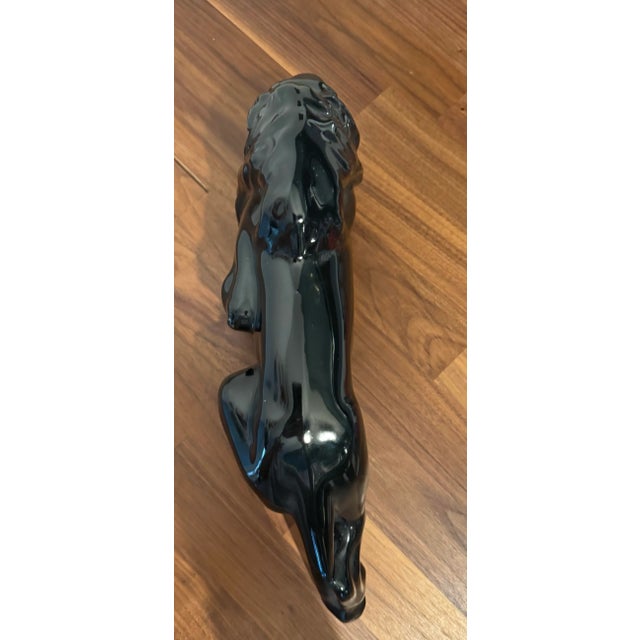 Black Mid-Century Modern Porcelain Black Lion Table Sculpture For Sale - Image 8 of 9