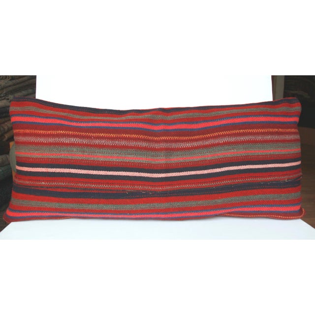 Turkish Flatweave Kilim Stripe Design Pillow Cover -20''x46'' For Sale - Image 11 of 11