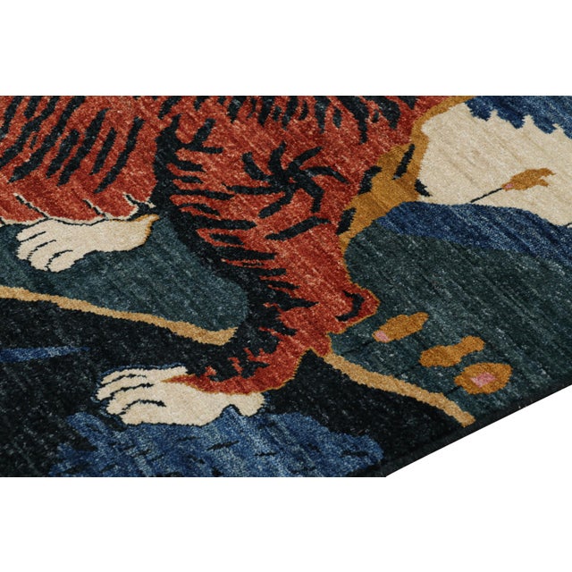 Rug & Kilim’s Contemporary Tiger Rug With Navy Blue and Orange Pictorials For Sale In New York - Image 6 of 7