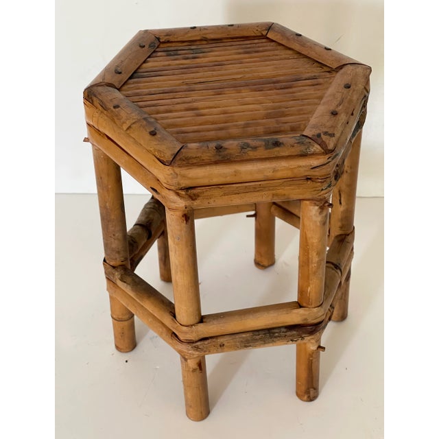 Vintage mid century burnt bamboo handmade plant stand.20” high.