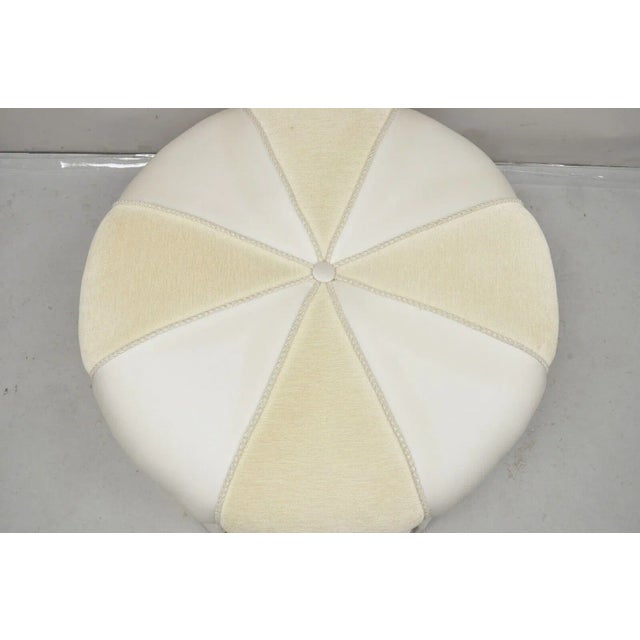 Modern Modern Beige Upholstered Button Tufted Skirted Round Ottoman For Sale - Image 3 of 12