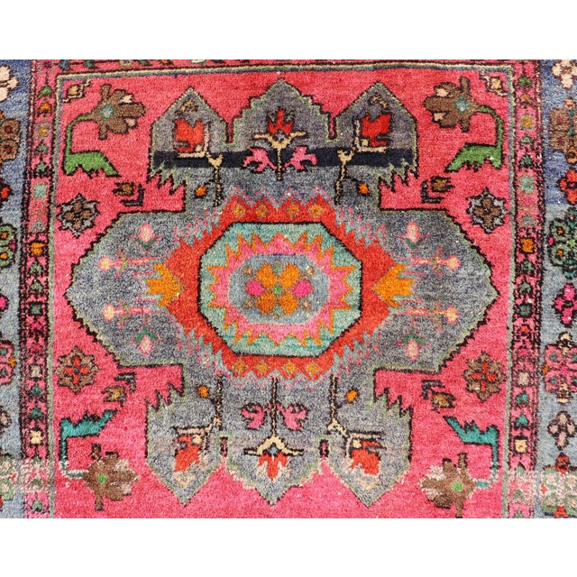 Vintage Caucasian Kazak Rug With Twin Medallions and Blue Border 3'9 X 6'1 For Sale In Atlanta - Image 6 of 12