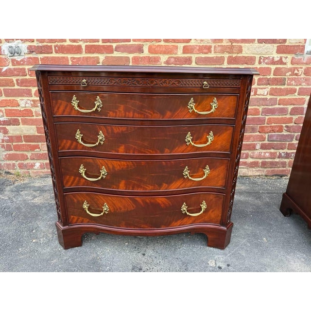 Early 21st Century Pair of Henkel Harris Chippendale Style Serpentine Top Bachelor Chest of Drawers For Sale - Image 5 of 15