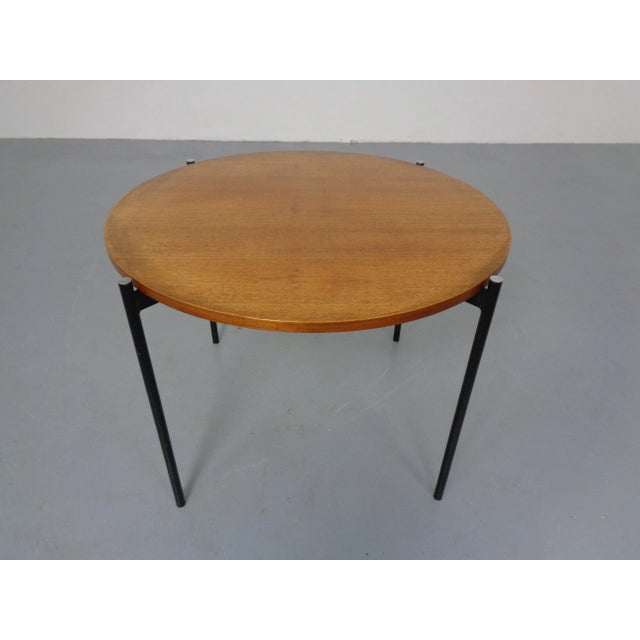 Round sofa table in teak and steel from Thonet from the 1950s\. This piece has an attribution mark, I am sure that it is...