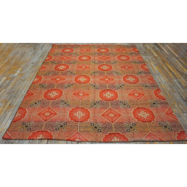 1870s Red Octagonal Geometric Antique American Ingrain Carpet 7'7" X 9'6" Flatweave Wool Rug For Sale - Image 12 of 15