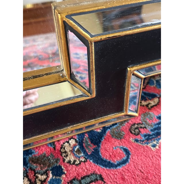 1980s Art Deco Revival Style Geometric Framed Mirror With Black and Gold Accents. For Sale - Image 10 of 14