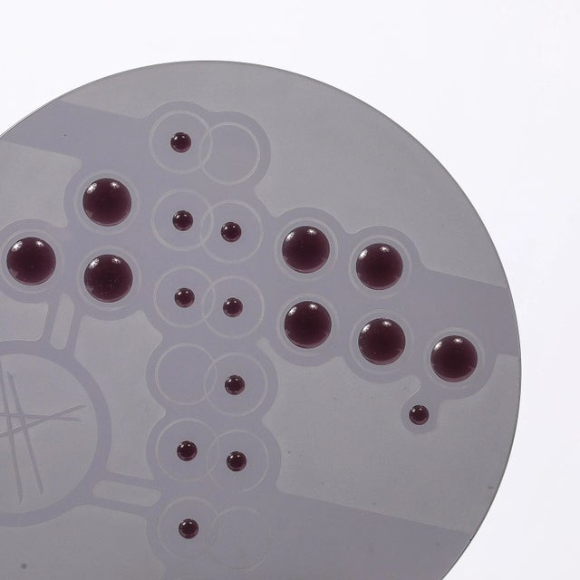 Glass Mid-Century Abstract Smoked Glass Frosted Detailed Disc Sculpture Signed T Saul For Sale - Image 7 of 15