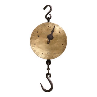 Mid-19th Century English Brass and Iron Hanging Trade Spring Balance Scale For Sale