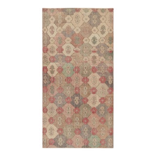 Vintage Distressed Rug, Muted Polychromatic Geometric Floral Motif – Rug & Kilim For Sale