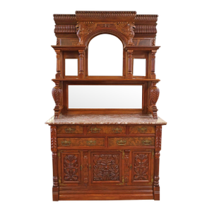 19th Century Griffin Eastlake Burl Walnut Marble Top Buffet Sideboard