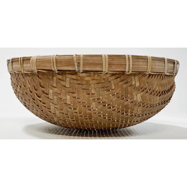 Traditional Vintage Woven Reed Winnowing Basket For Sale - Image 3 of 8