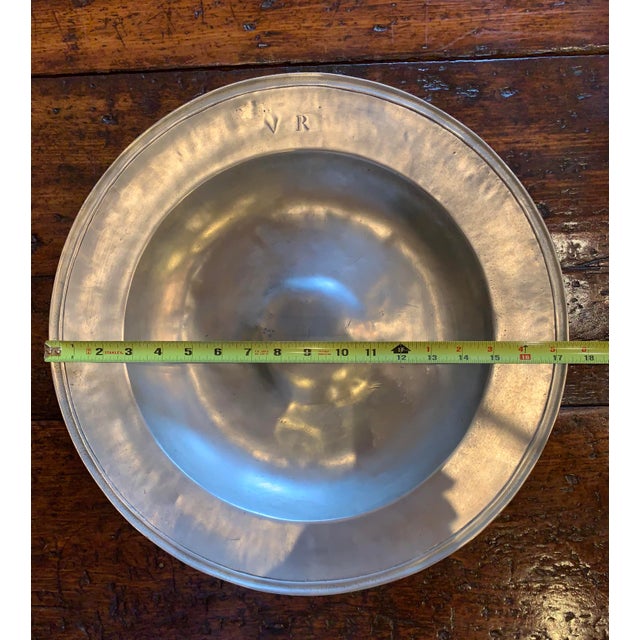 Silver Pewter Platter Made in Italy, Initials v R Hallmarked by Artisans For Sale - Image 8 of 9