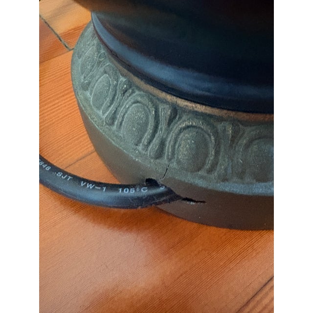 Mid 20th Century Hollywood Regency Green Ceramic and Brass Hurricane Table Lamps - a Pair For Sale - Image 12 of 14
