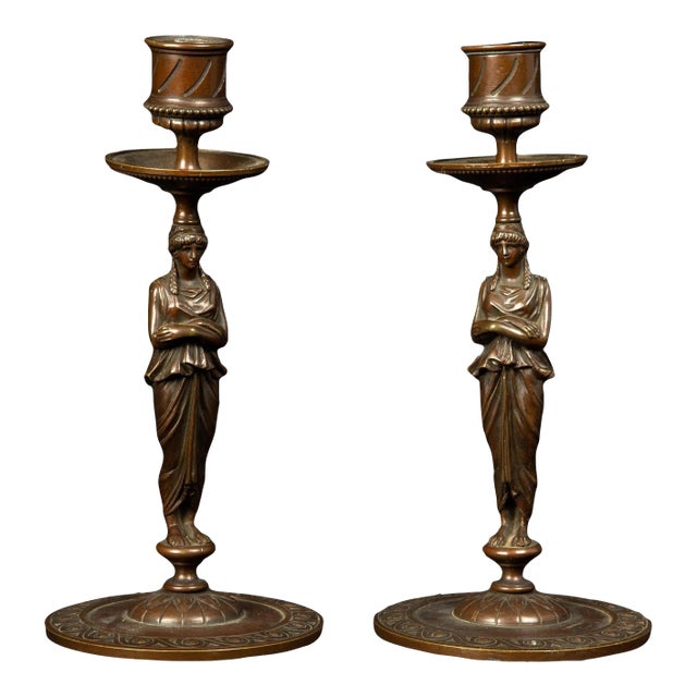 19th Century Full Body Greek Revival Caryatid Candlestick - A Pair For Sale