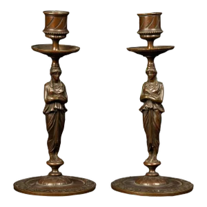 19th Century Full Body Greek Revival Caryatid Candlestick - A Pair