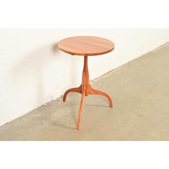 American Harden Furniture Arts and Crafts Shaker Solid Cherry Wood Pedestal Occasional Side Table or Drinks Table For Sale - Image 3 of 12