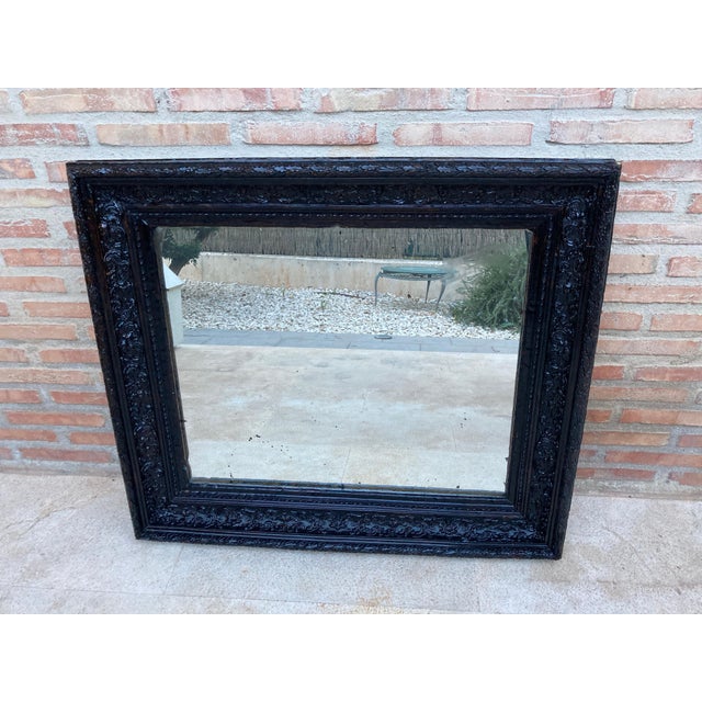 Early 20th Century French Dark Framed Carved Wood Wall Mirror, 1920 For Sale - Image 5 of 18