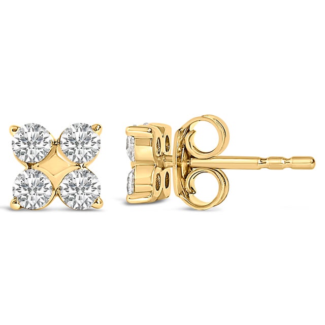 Contemporary 10K Yellow Gold 1/2 Cttw Lab Grown Diamond Snowflake Stud Earrings For Sale - Image 3 of 5