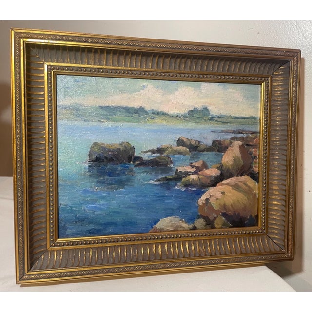 Realism Antique Fred Cuming Realistic Seascape Coast Nautical Oil Painting Leon Chestel For Sale - Image 3 of 11