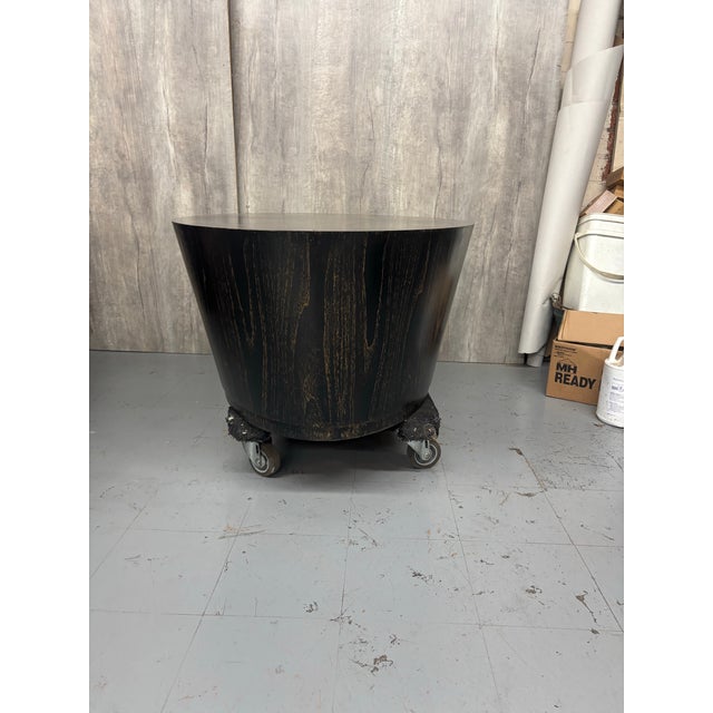 vintage oval Coffe table has been restore in a black finish with gold accent