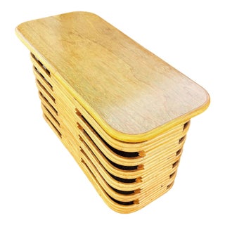 1950s Restored Mid-Century Mid-Century Stacked Rattan Side Drinks Table W/ Mahogany For Sale