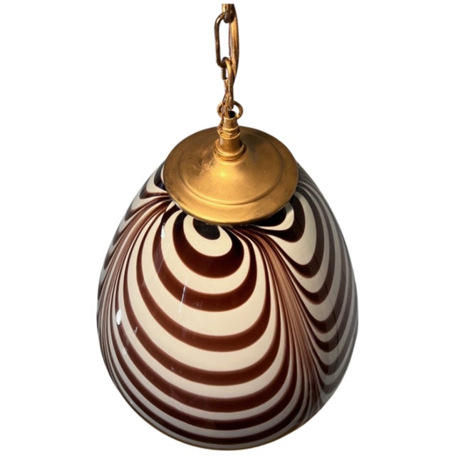 Late 20th Century Vintage Murano Mauve Zebra Striped Art Glass Pendant Light For Sale - Image 5 of 18
