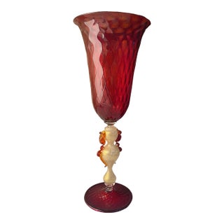 1970 Italian Handcrafted Red Blown Murano Glass Chalice For Sale