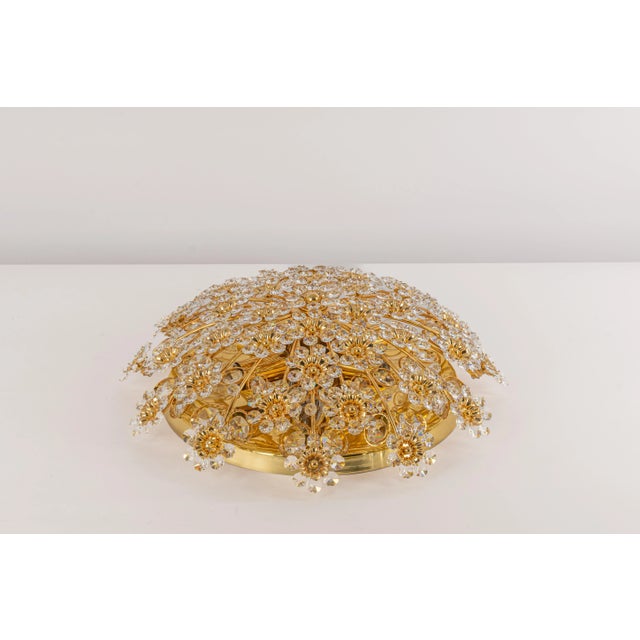 Petite Gilt Brass Cut-Glass Flower Flush Mount by Palwa, Germany, 1970s For Sale - Image 11 of 12