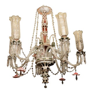 Bohemian Green Ruby Red and White Overlay Glass Chandelier For Sale