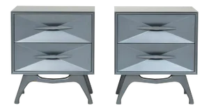 Steel Grey Metallic Lacquer Two-Drawer Bedside Chests - a Pair