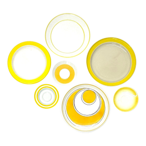 1960s Style Yellow & White Concentric Circles Wall Plate Curation - Group of 7