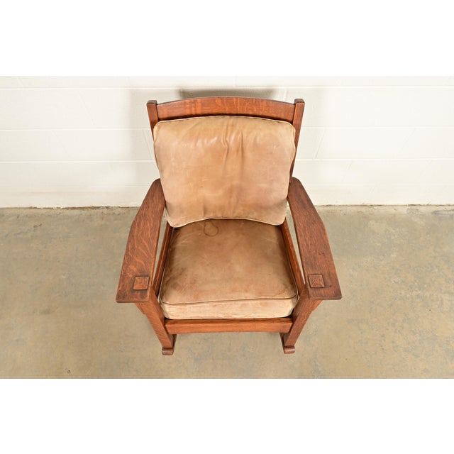 Early 20th Century Stickley Brothers Style Antique Mission Oak Arts & Crafts Rocking Chair, Circa 1910 For Sale - Image 5 of 12