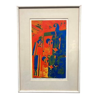 Vintage Vibrant Serigraph Print of an Artist's Study by Molly Schiff 1960s Midcentury Modern Art For Sale