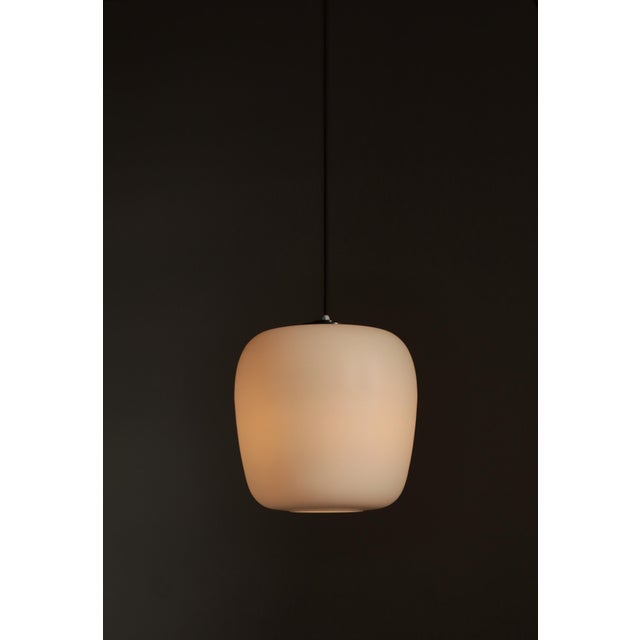 Fog & Mørup Danish Modern Funkis Pendants in Opal Glass and Brass attributed to Fog & Mørup, 1940s, Set of 2 For Sale - Image 4 of 13