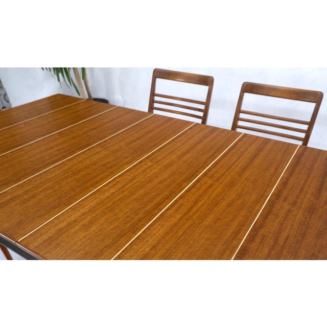 Italian Mid-Century Modern Dining Table 8 Chairs Set New Linen Upholstery Seats For Sale - Image 15 of 18