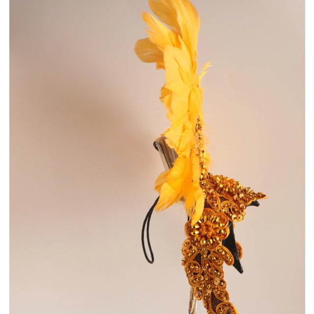 Late 20th Century Festival Feather Headdress on a Brass Stand For Sale - Image 5 of 6