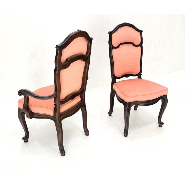 Set of 8 Mid Century Tall Arch Back Clean Cream Upholstery Dining Chairs Quality For Sale - Image 6 of 15